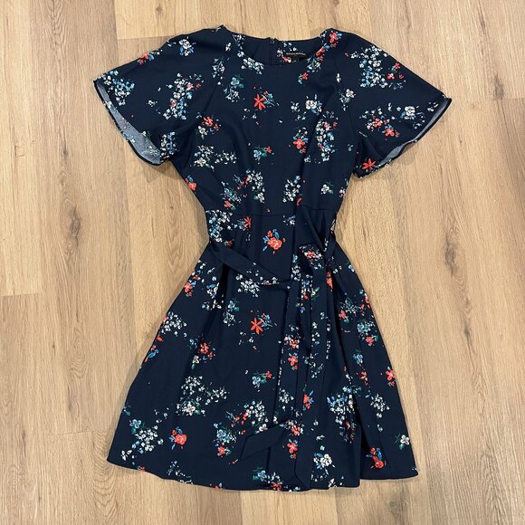 Banana Republic Blue Floral Short Sleeve Sundress Dress With Belt Size 12 - Picture 3 of 5